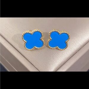 Gold and Blue Clover Earrings